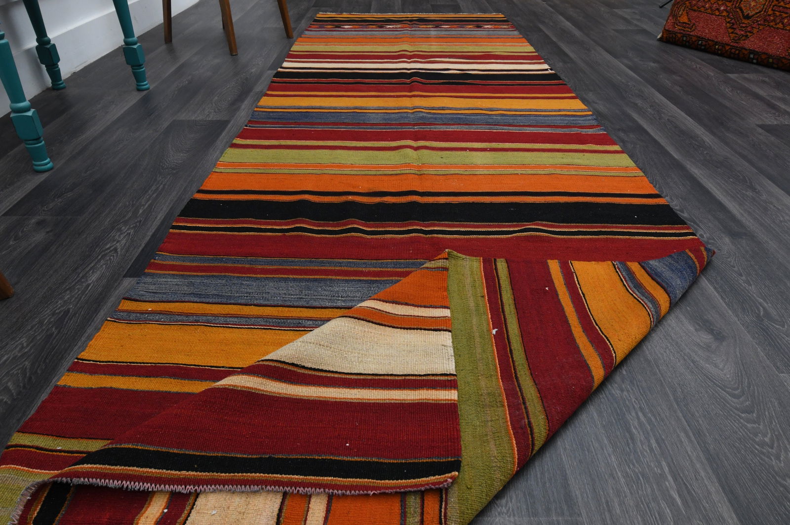 4.1x12.7 ft, TURKISH KILIM Runner - 8