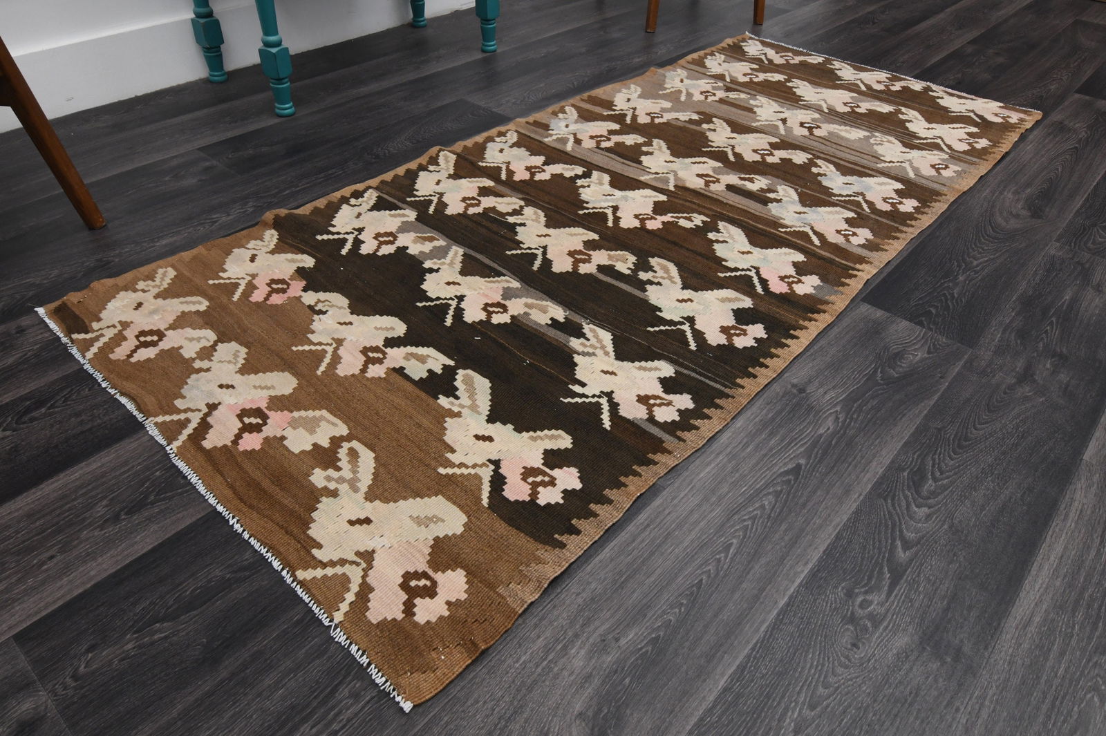 3x7.5 ft, TURKISH KILIM Runner: Title: 3x7.5 ft, TURKISH KILIM Runner Description: This Turkish one-of-a-kind Vintage Flatweave Kilim Rug is hand-knotted and handwoven by the most skilled artisans who use pure wool, in vibrant,