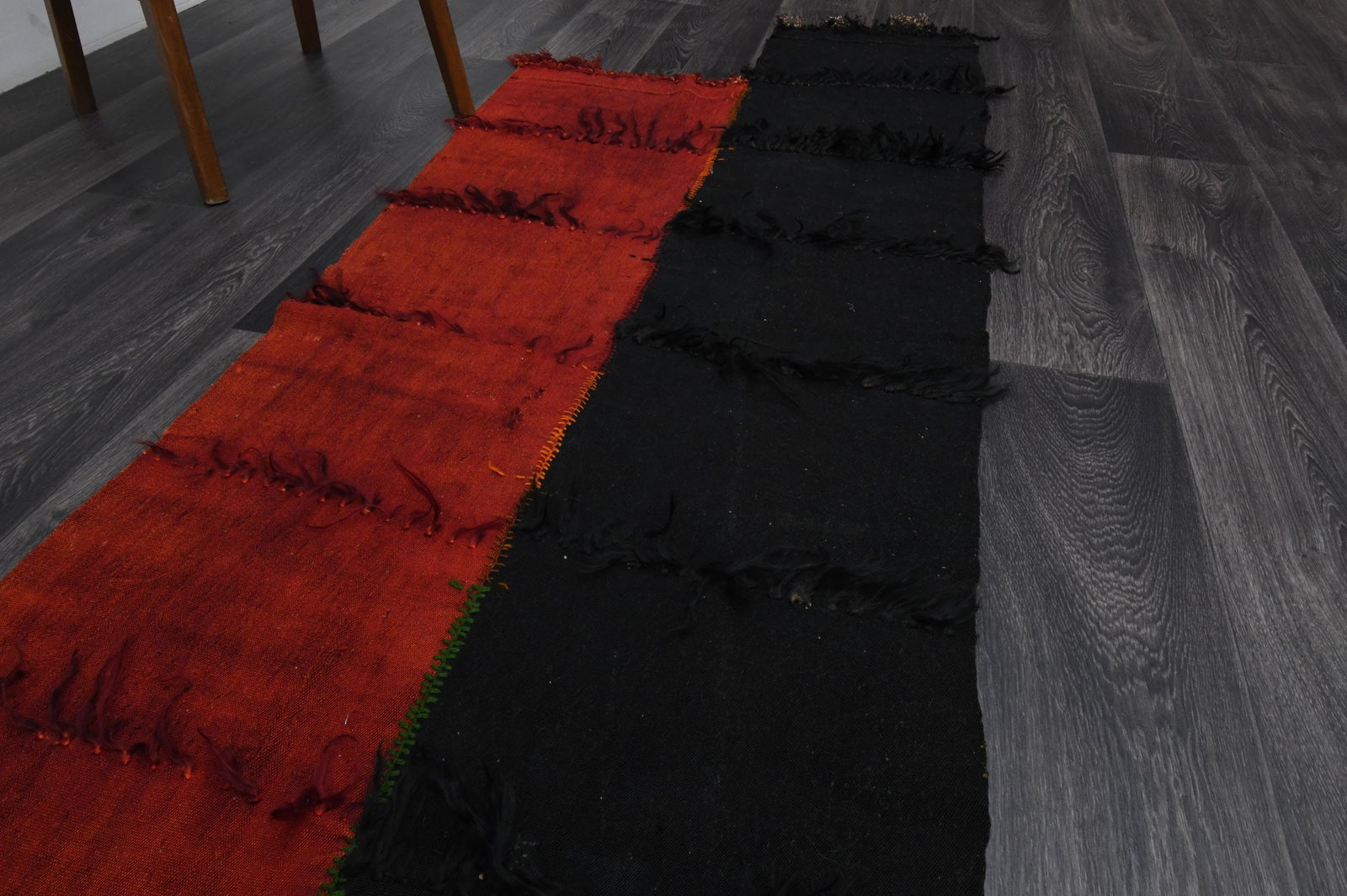 3x11.5 ft, BLACK & RED TURKISH Kilim Runner - 3