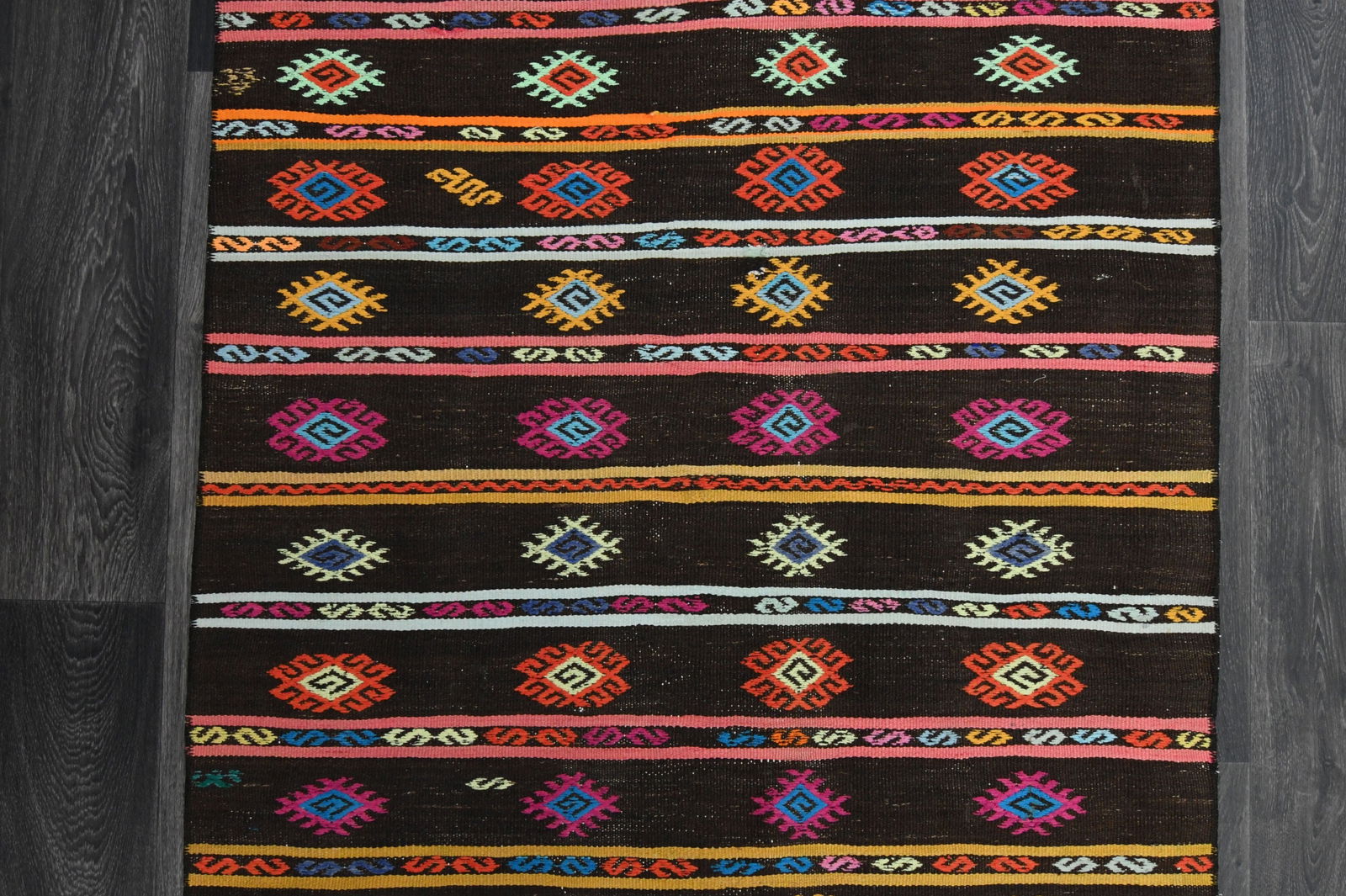 3.7x10.7 ft, Black Bohemian Kilim Rug - 5