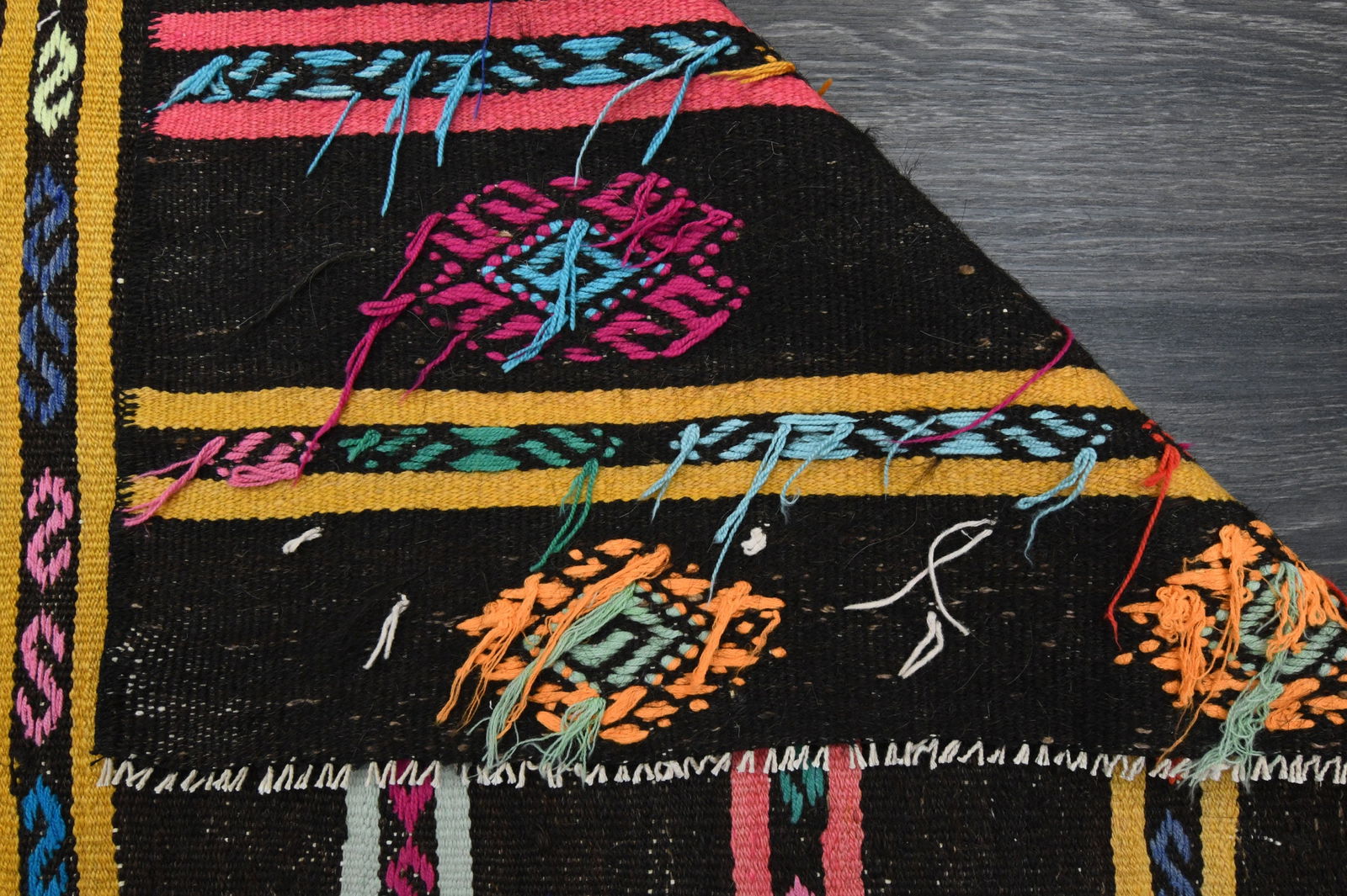 3.7x10.7 ft, Black Bohemian Kilim Rug - 7