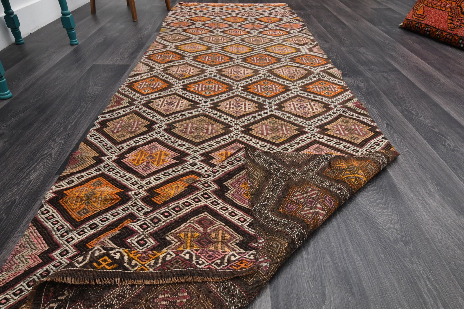 3.4x11.2 ft, TURKISH KILIM Runner - 8