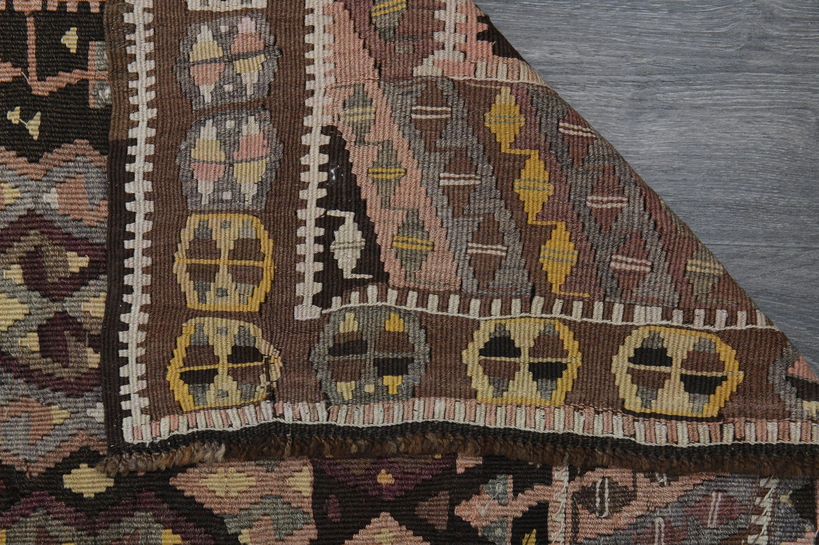 5x16 Brown Black Vintage Turkish Runner Rug - 9