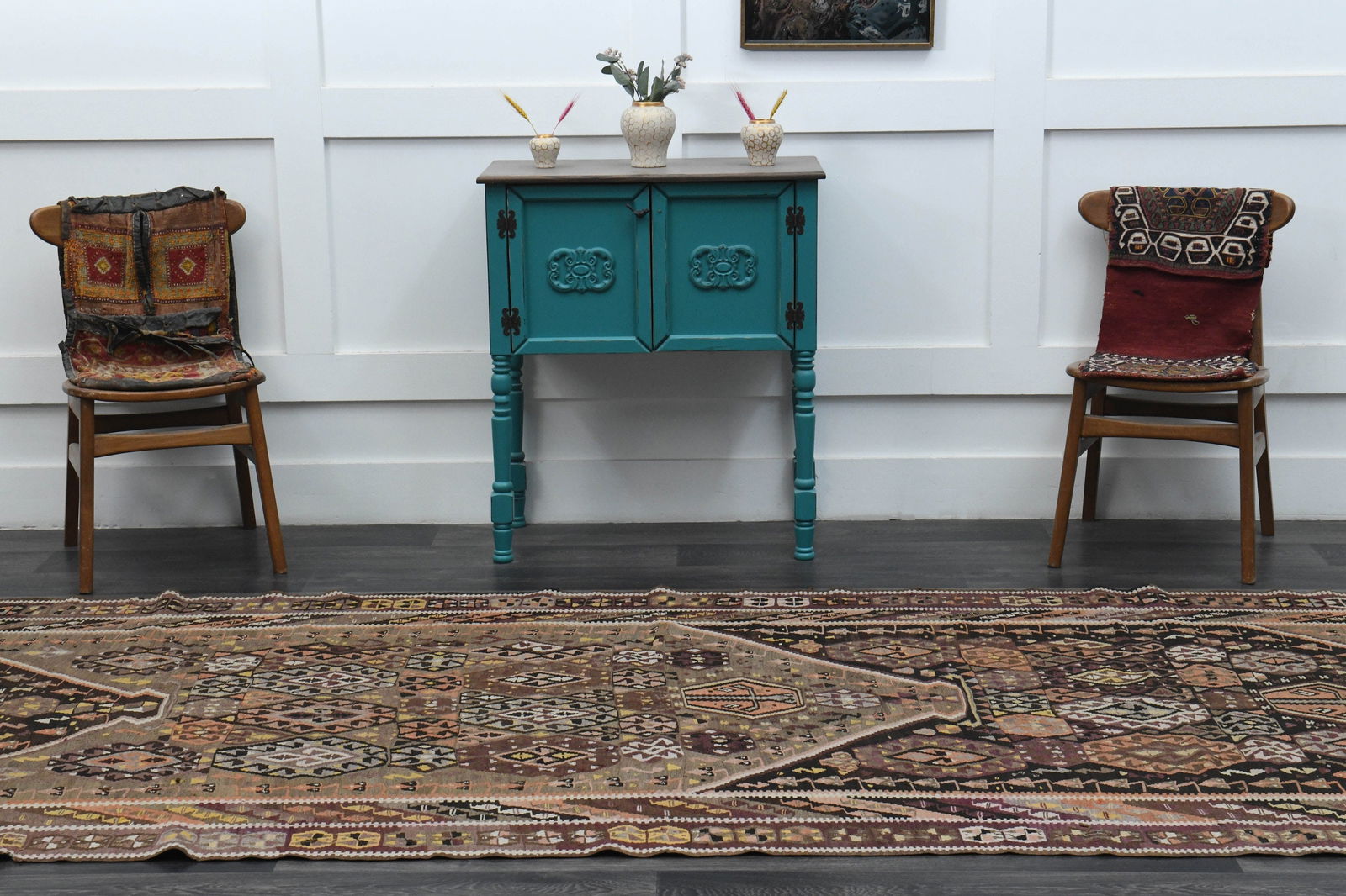 5x16 Brown Black Vintage Turkish Runner Rug - 2