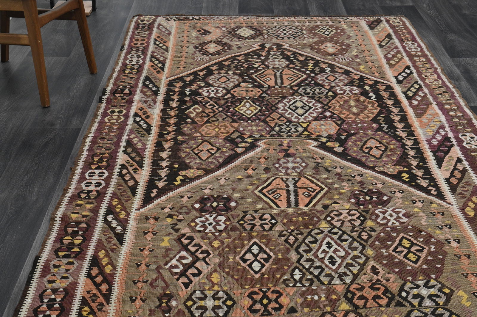 5x16 Brown Black Vintage Turkish Runner Rug - 4