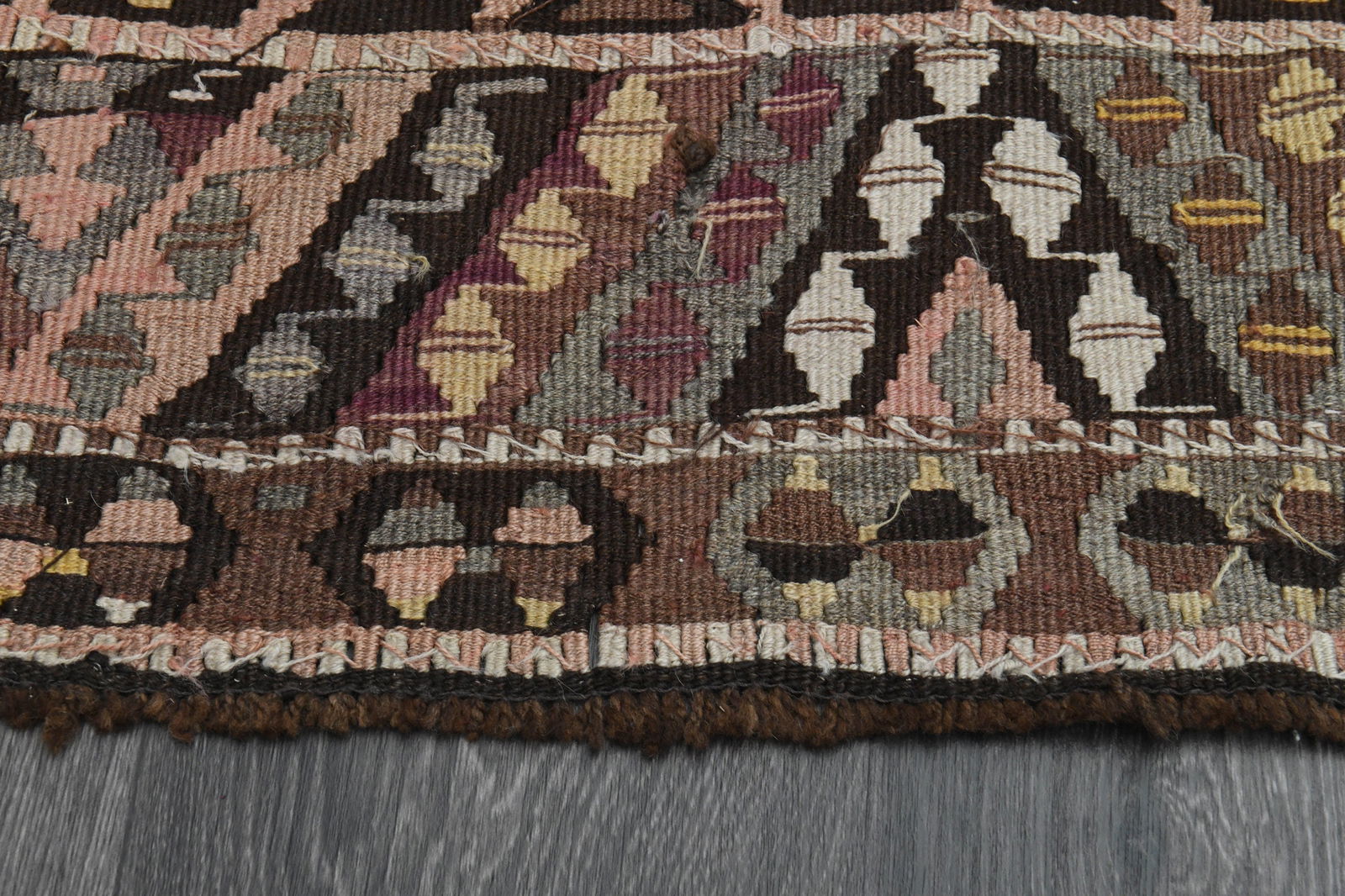 5x16 Brown Black Vintage Turkish Runner Rug - 7