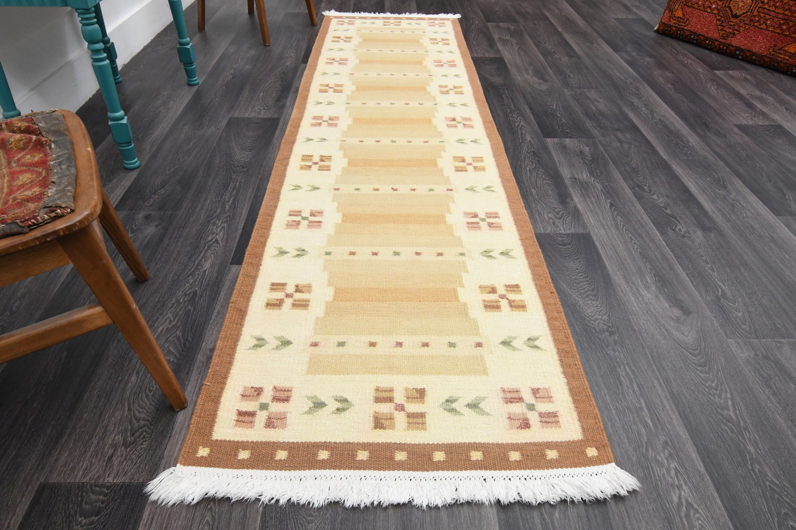 2.6x9.4 ft, TURKISH KILIM Runner: Title: 2.6x9.4 ft, TURKISH KILIM Runner Description: This Turkish one-of-a-kind Vintage Flatweave Kilim Rug is hand-knotted and handwoven by the most skilled artisans who use pure wool, in vibrant,