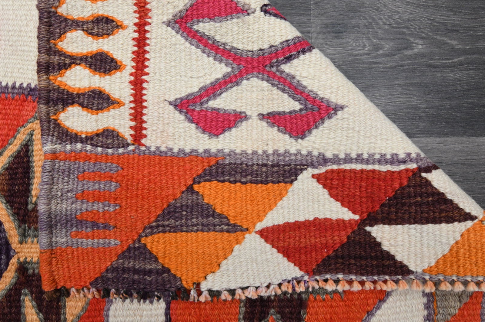 3.1x10 ft, White & Red KILIM Runner - 7