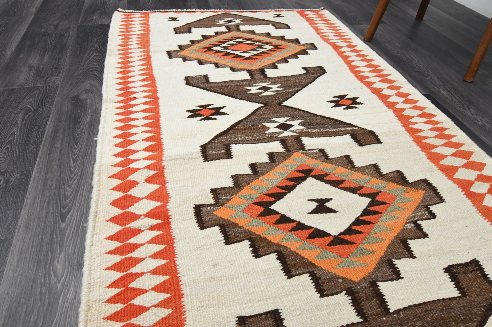 3.7x11.1 ft, White Bohemian KILIM Rug - 4