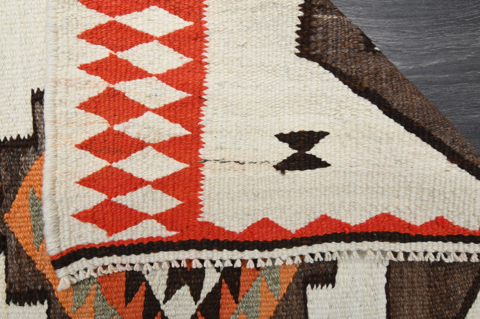 3.7x11.1 ft, White Bohemian KILIM Rug - 7