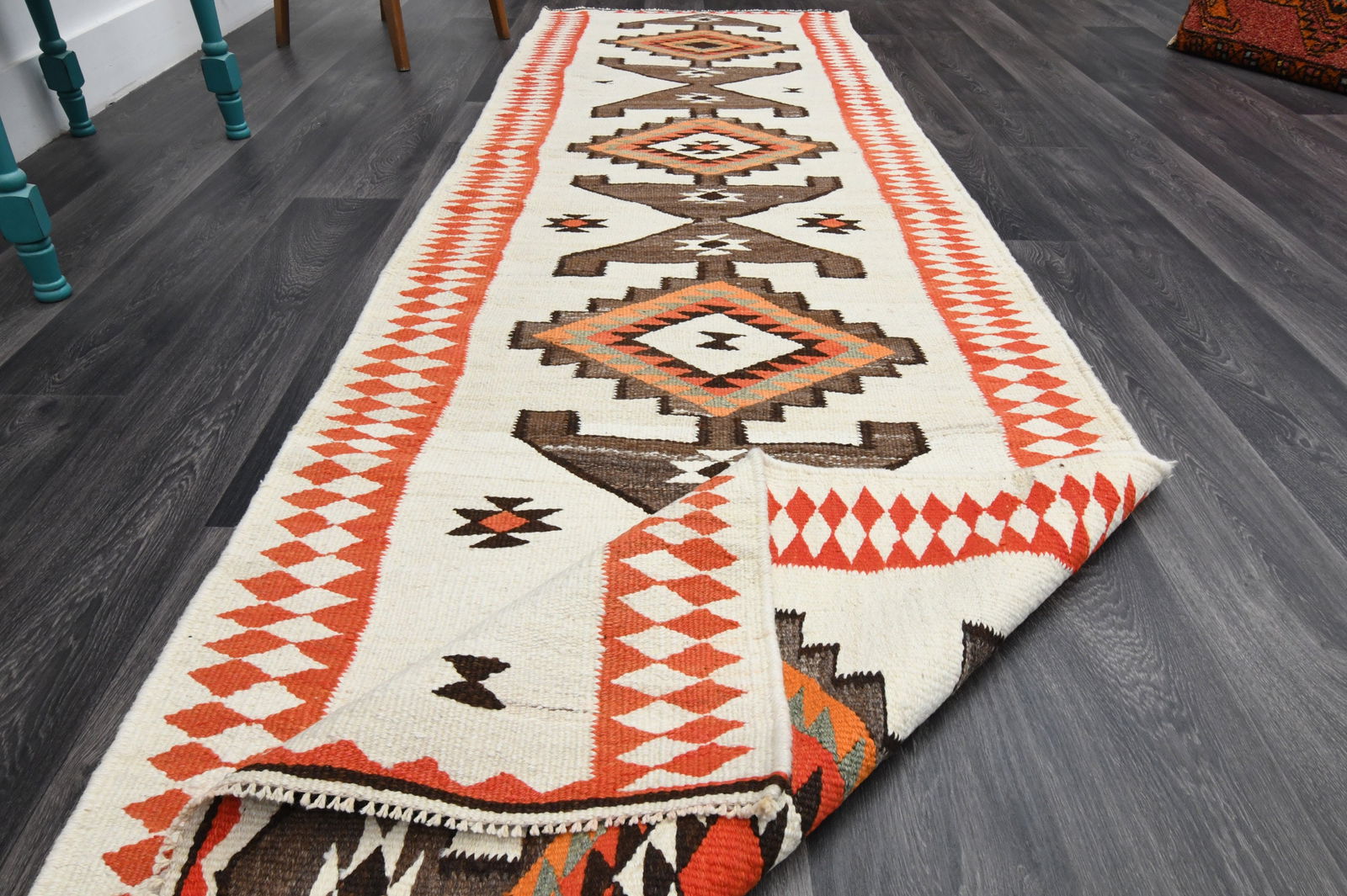 3.7x11.1 ft, White Bohemian KILIM Rug - 8