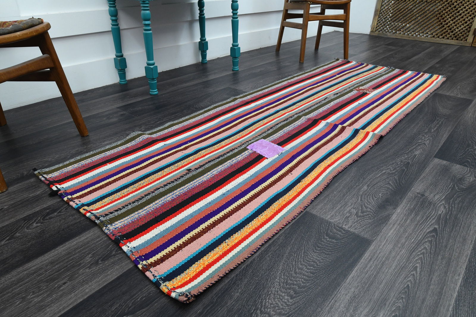 2.7x7.7 ft, TURKISH KILIM Runner: Title: 2.7x7.7 ft, TURKISH KILIM Runner Description: This Turkish one-of-a-kind Vintage Flatweave Kilim Rug is hand-knotted and handwoven by the most skilled artisans who use pure wool, in vibrant,