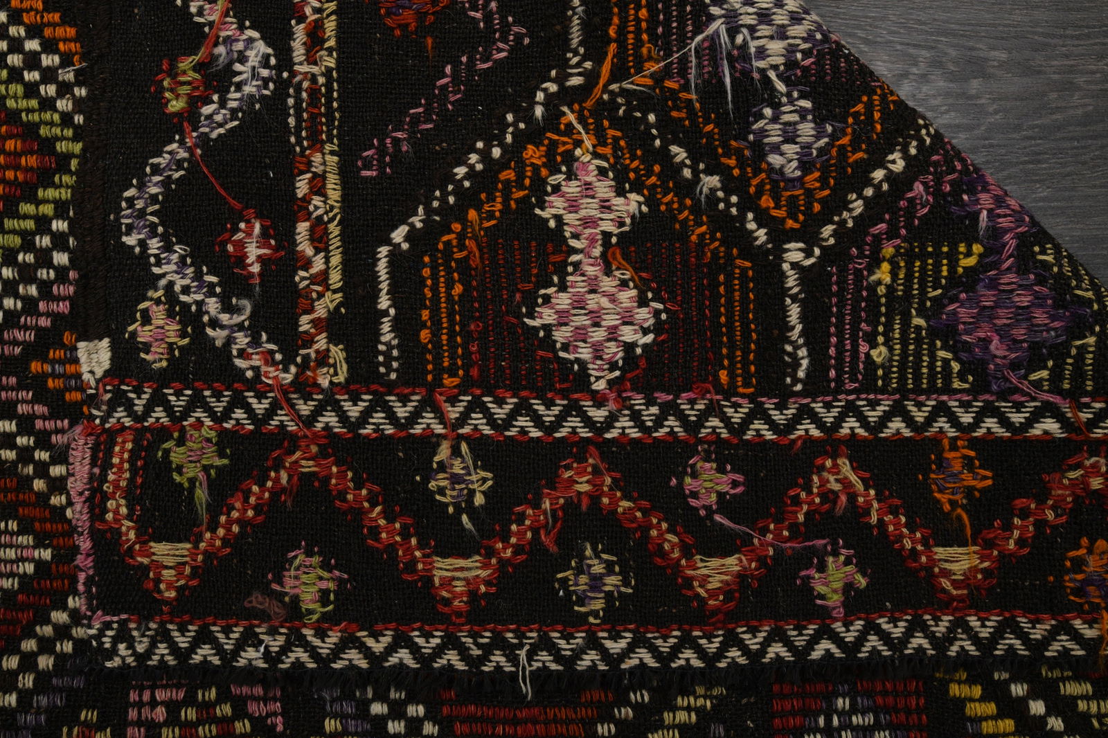 5x9 Black Colorful TURKISH Flatweave Kilim - 9