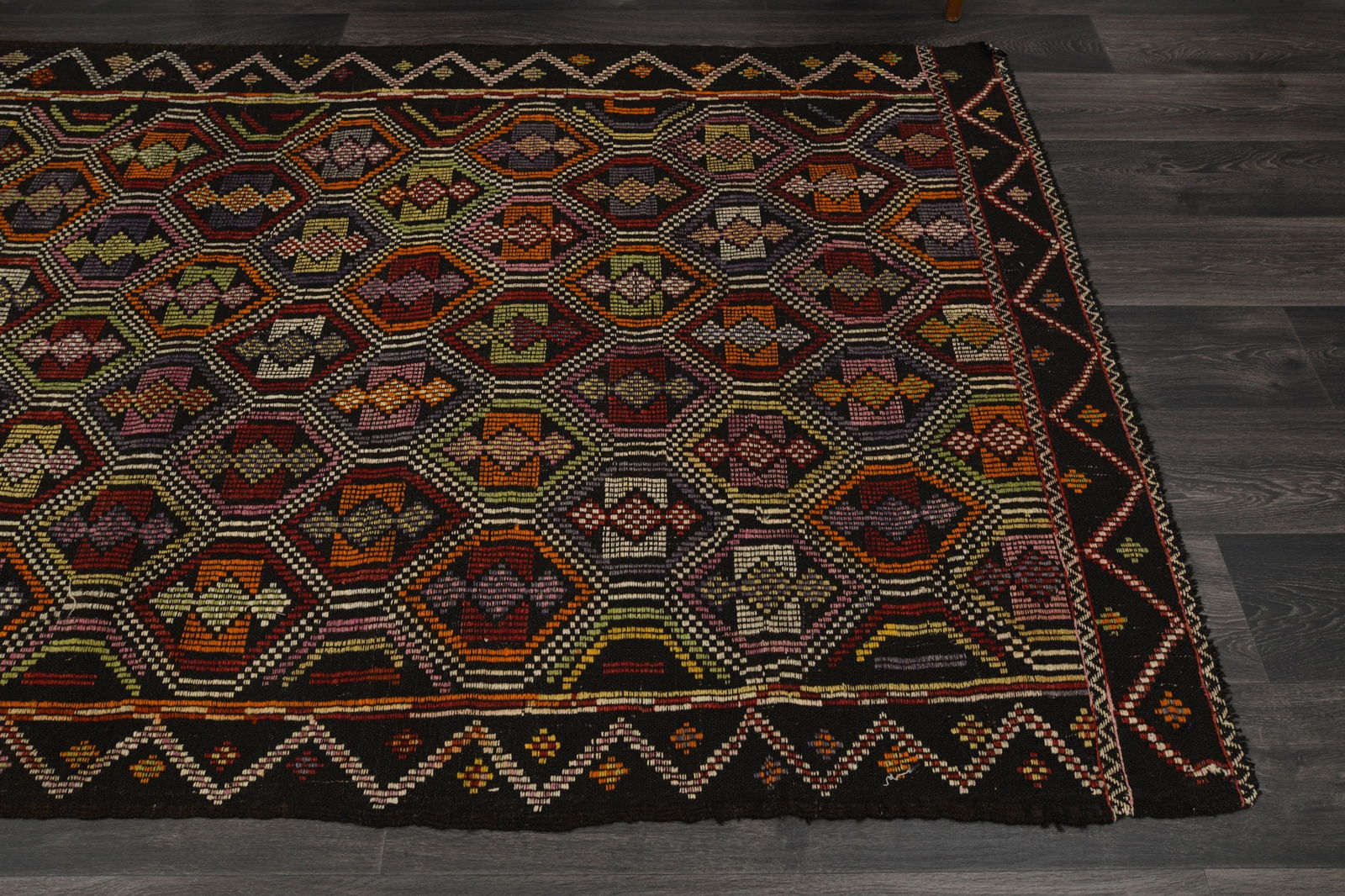 5x9 Black Colorful TURKISH Flatweave Kilim - 5