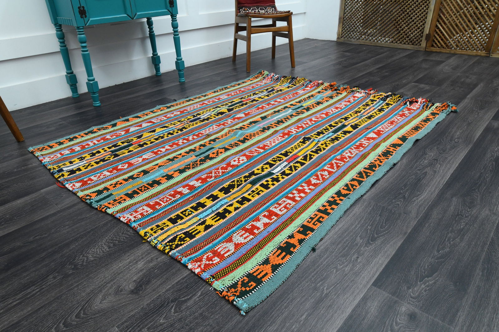 4.9x5.6 ft, TURKISH Rug, Kilim - 2