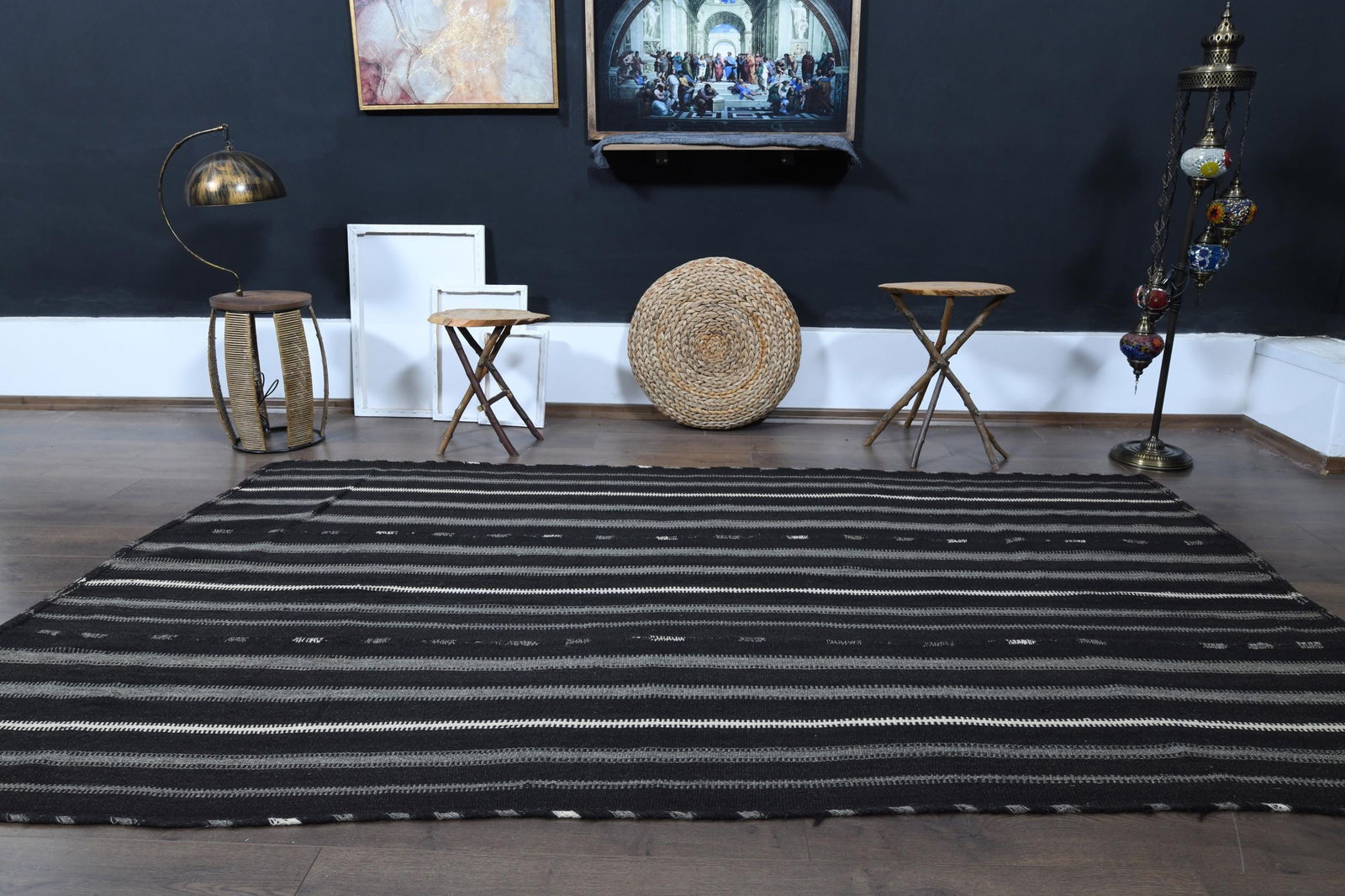 5'2x9'1 ft, GRAY BLACK KILIM - 5