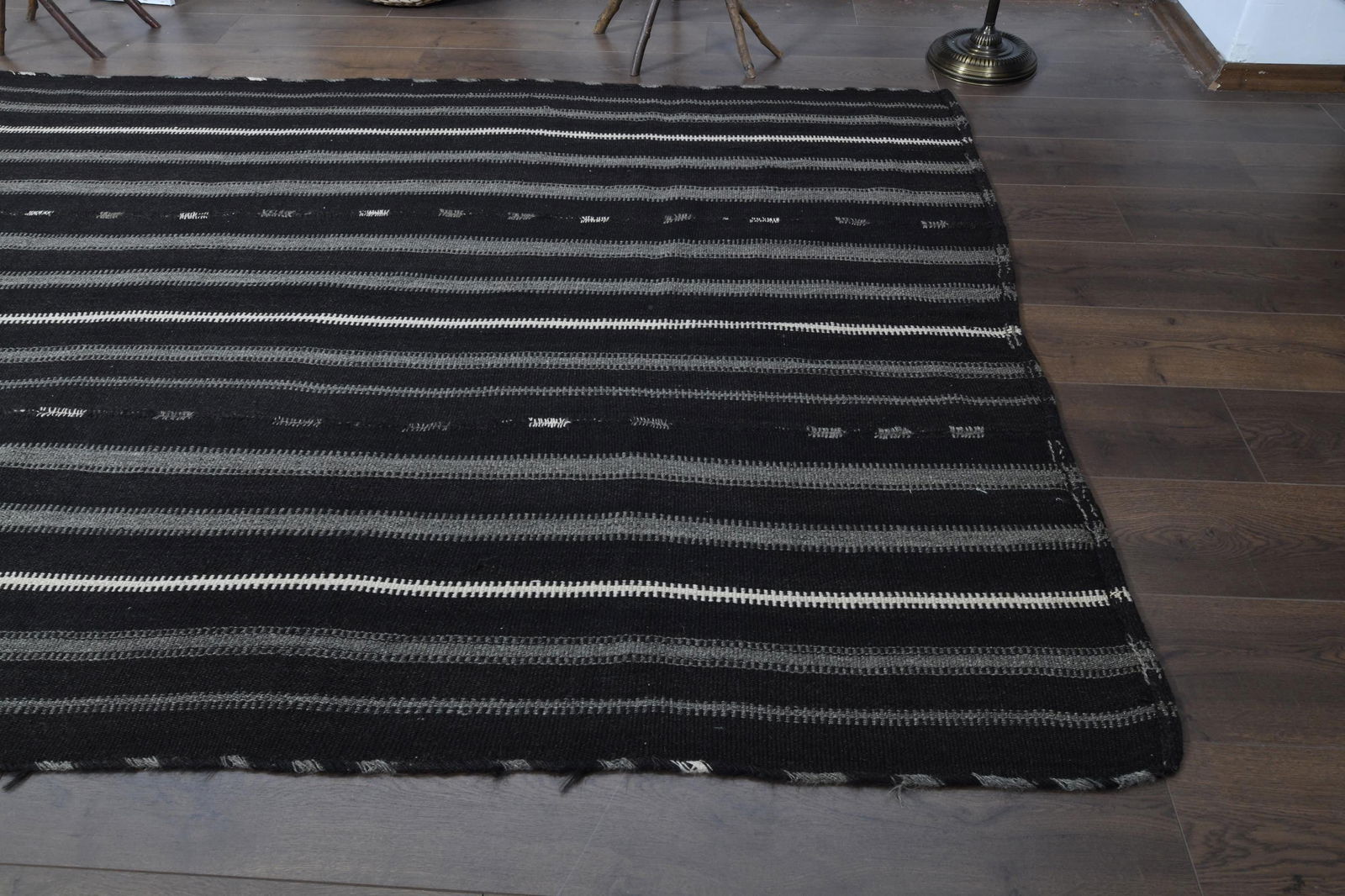 5'2x9'1 ft, GRAY BLACK KILIM - 8