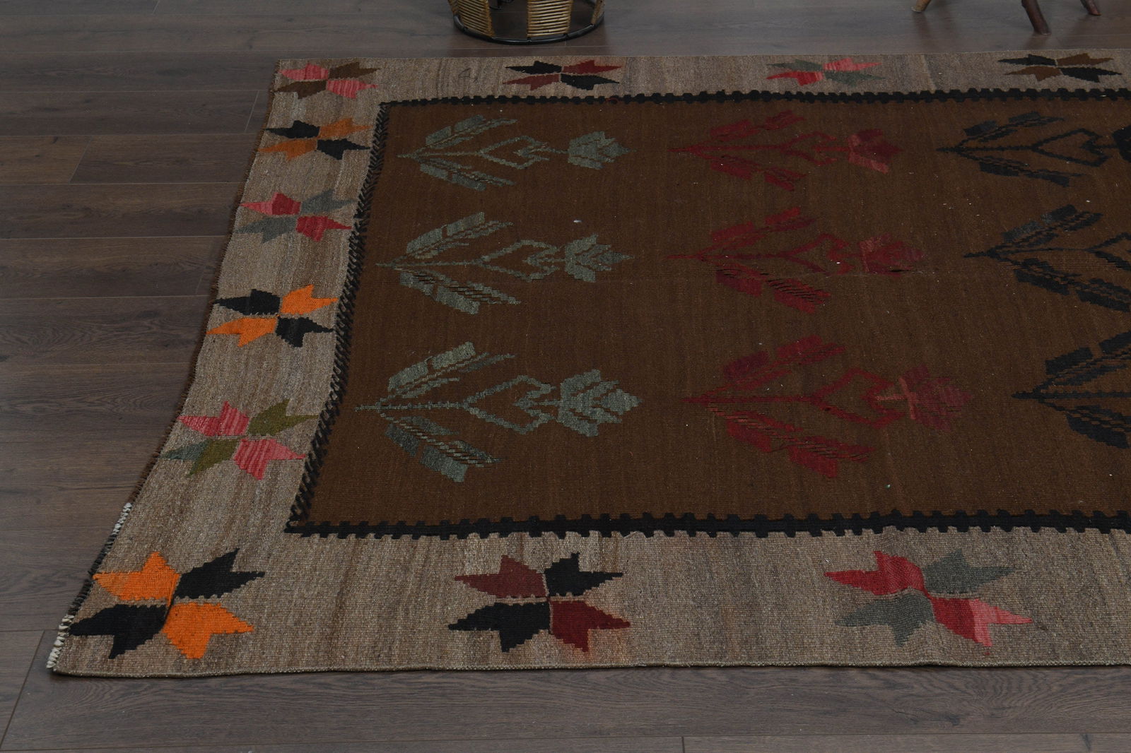 5'6x12'9 ft, BROWN COLORFUL RUG, - 8