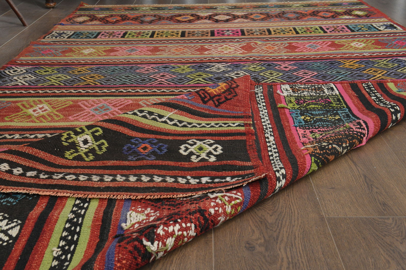 4'7x8'5 ft, RED KILIM RUG, - 4