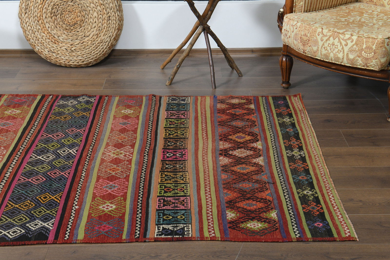 4'7x8'5 ft, RED KILIM RUG, - 7