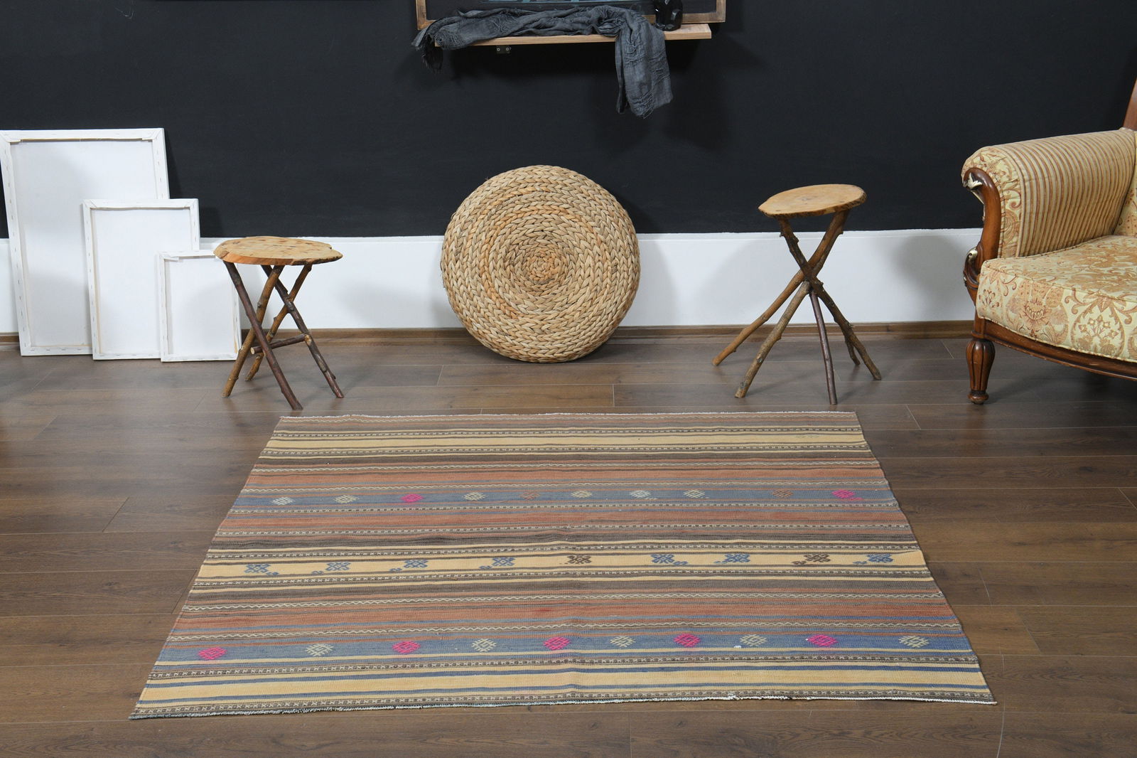 4'8x5'2 ft, COLORFUL KILIM RUG - 9