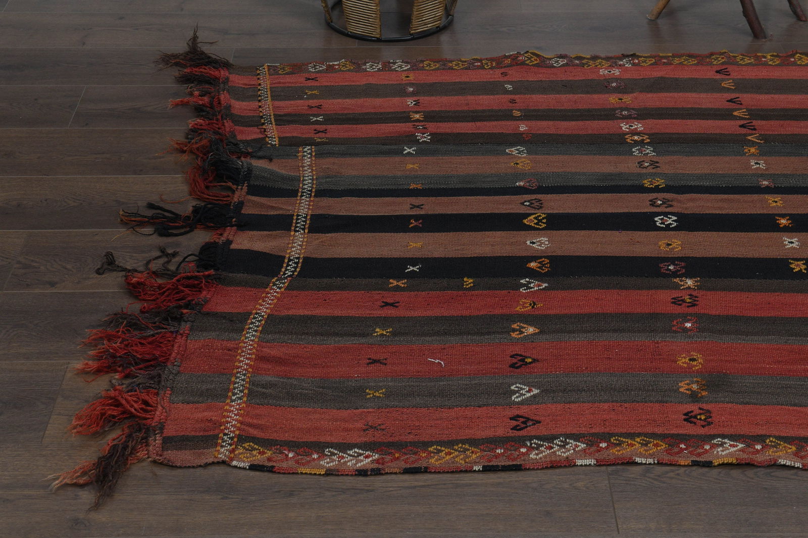 4'6x11'4 ft, ORANGE KILIM RUG - 7