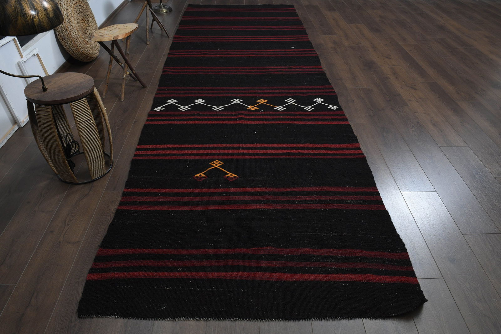 4'4x13'8 ft, STRIPED KILIM RUNNER: Title: 4'4x13'8 ft, STRIPED KILIM RUNNER Description: This Turkish one-of-a-kind Vintage Flatweave Kilim Rug is hand-knotted and handwoven by the most skilled artisans who use pure wool, in vibrant,