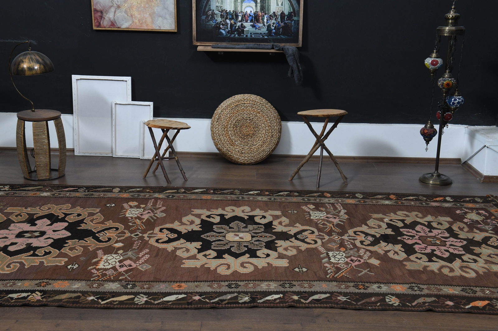 5.7x13.2 ft, BROWN KILIM RUNNER - 9
