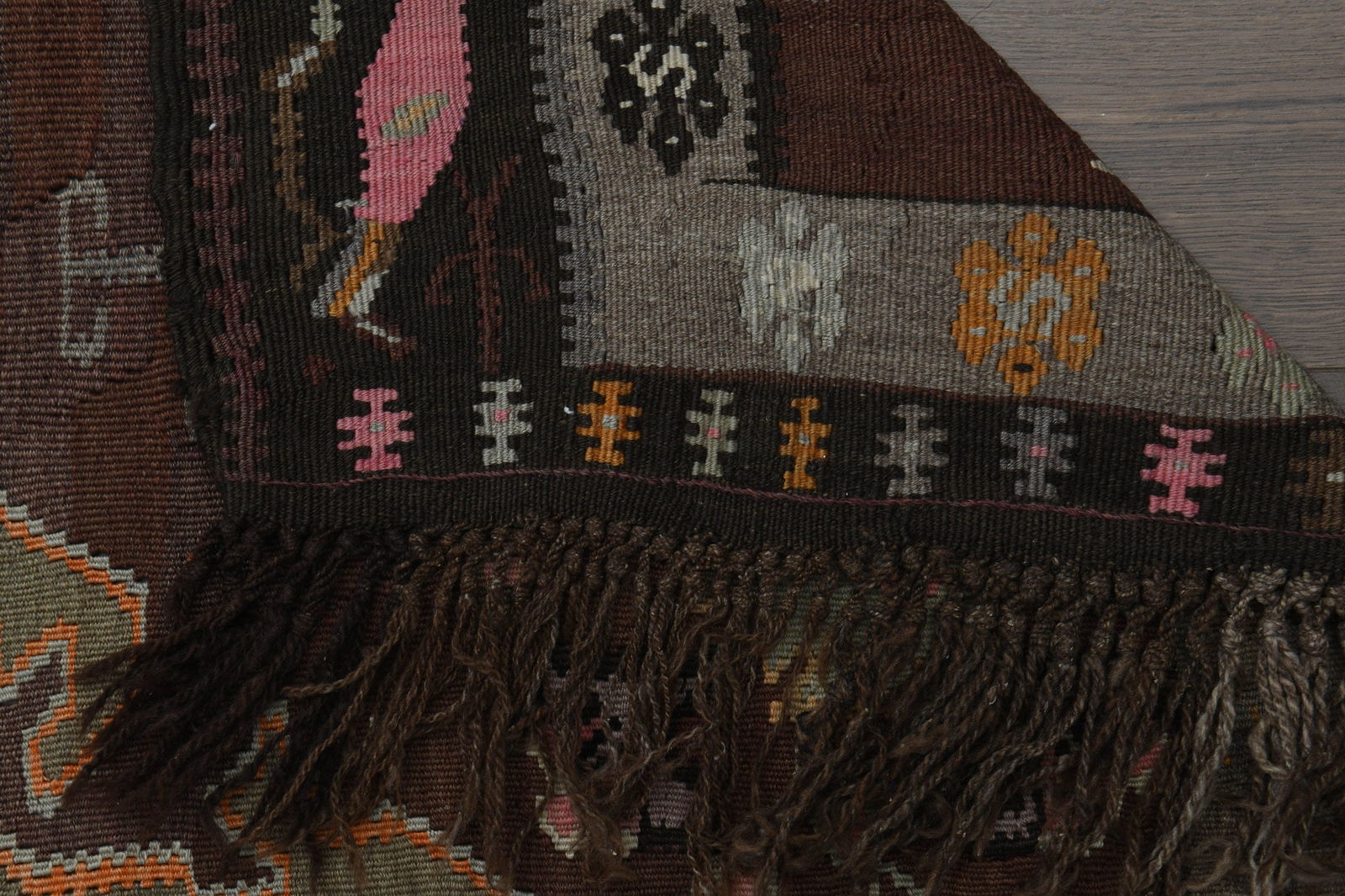 5.7x13.2 ft, BROWN KILIM RUNNER - 2