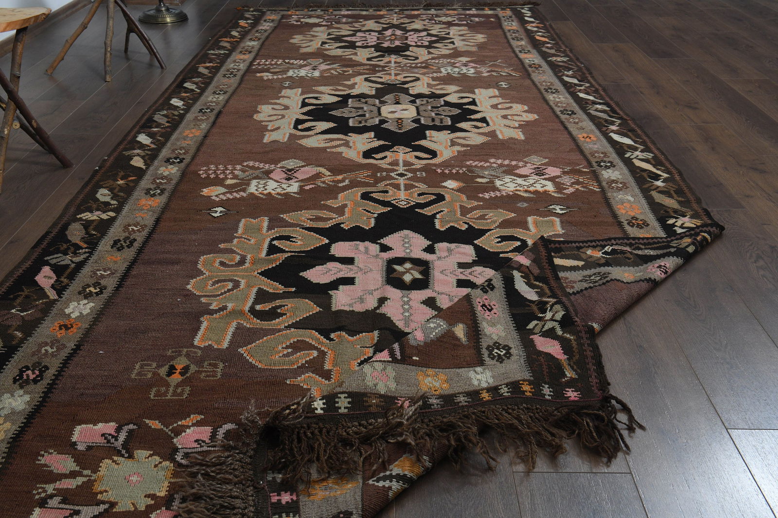 5.7x13.2 ft, BROWN KILIM RUNNER - 3
