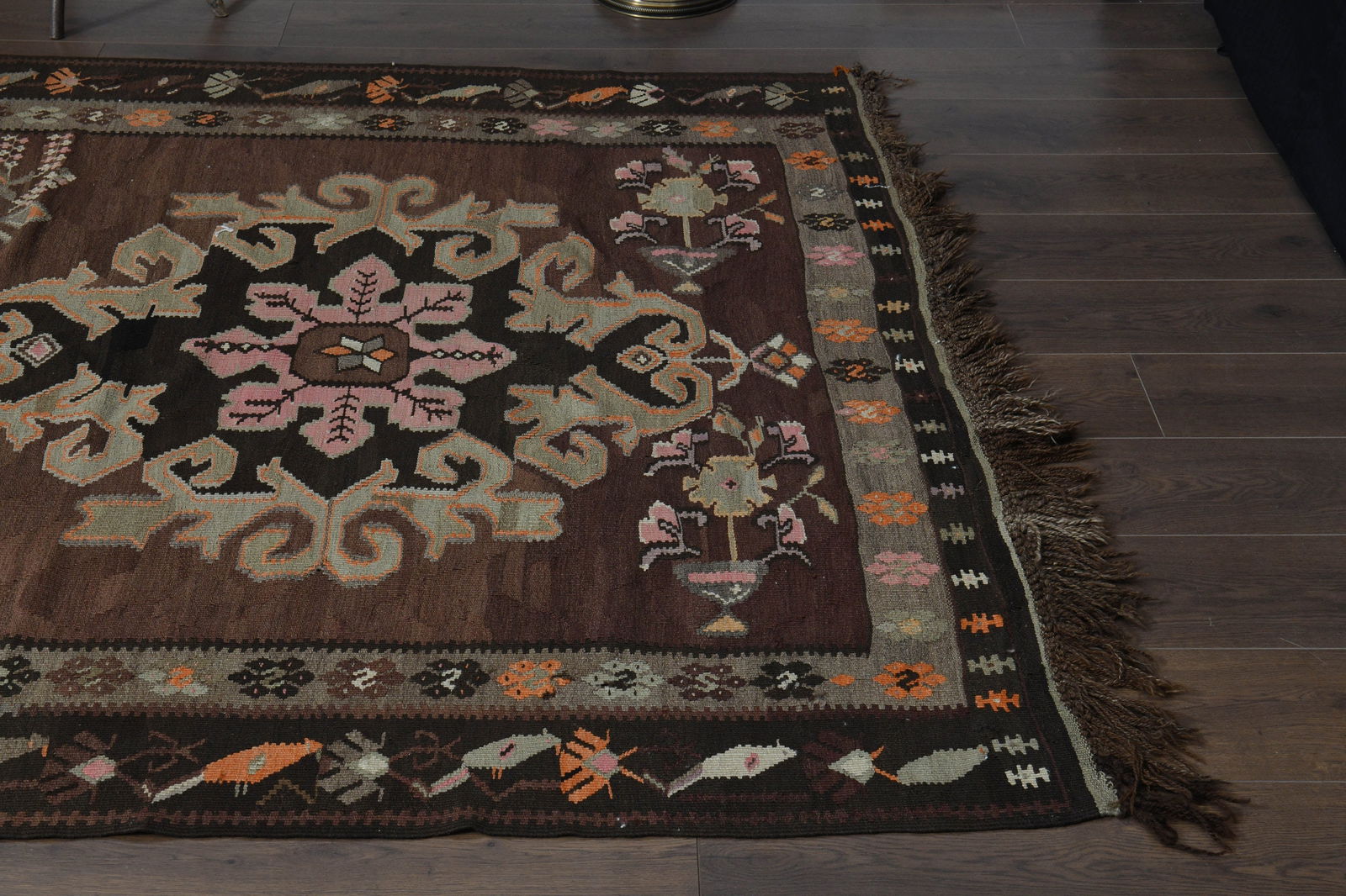 5.7x13.2 ft, BROWN KILIM RUNNER - 4