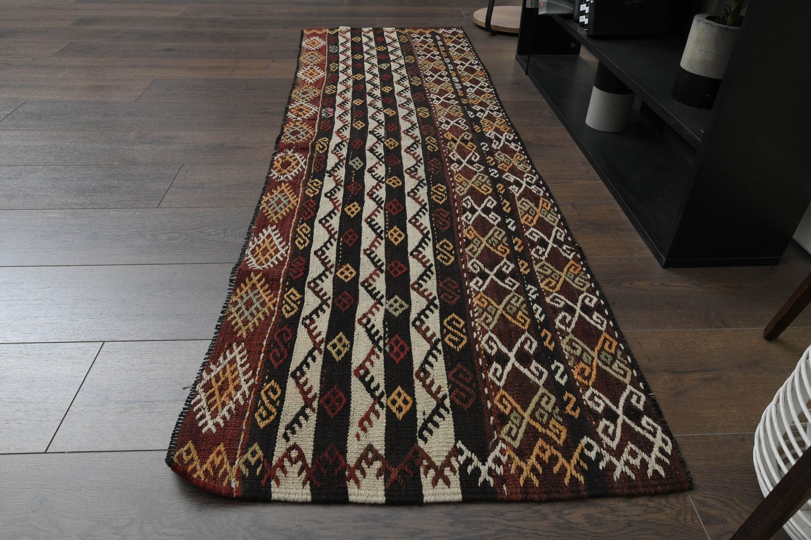 2x6'6 ft, VINTAGE RUG RUNNER: Title: 2x6'6 ft, VINTAGE RUG RUNNER Description: This Turkish one-of-a-kind Vintage Flatweave Kilim Rug is hand-knotted and handwoven by the most skilled artisans who use pure wool, in vibrant,