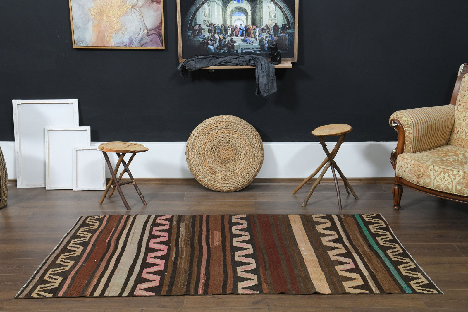 3'6x7 ft, BROWN PINK, KILIM - 9