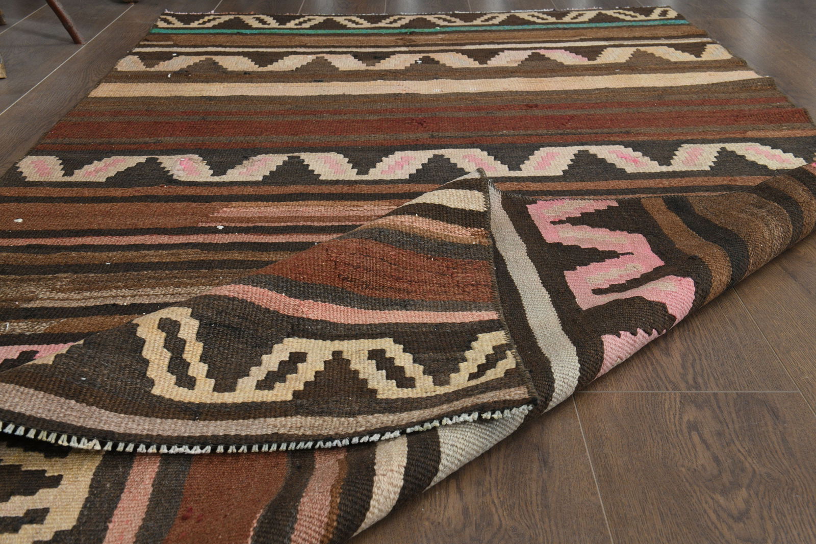 3'6x7 ft, BROWN PINK, KILIM - 2