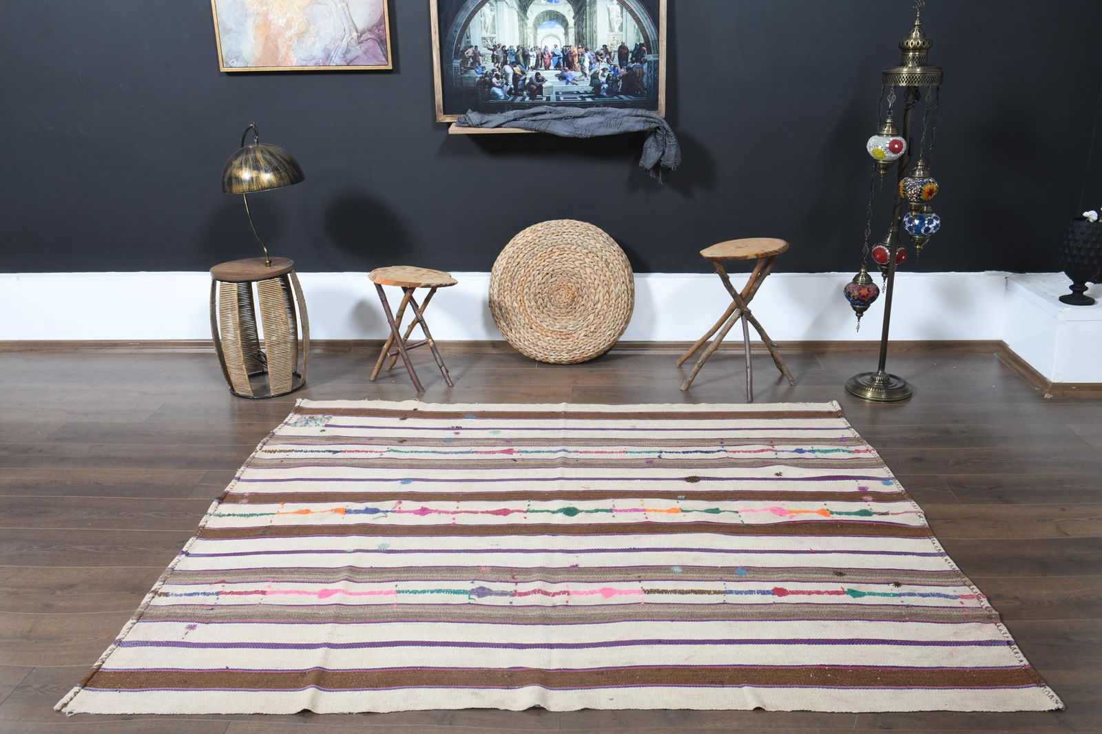 5'4x7 ft, STRIPED KILIM RUG, Flatweave - 9