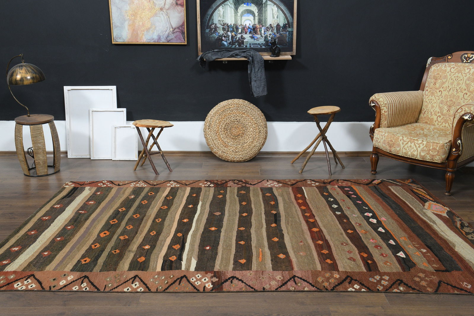 5'5x9'7 ft, BROWN STRIPED KILIM - 9