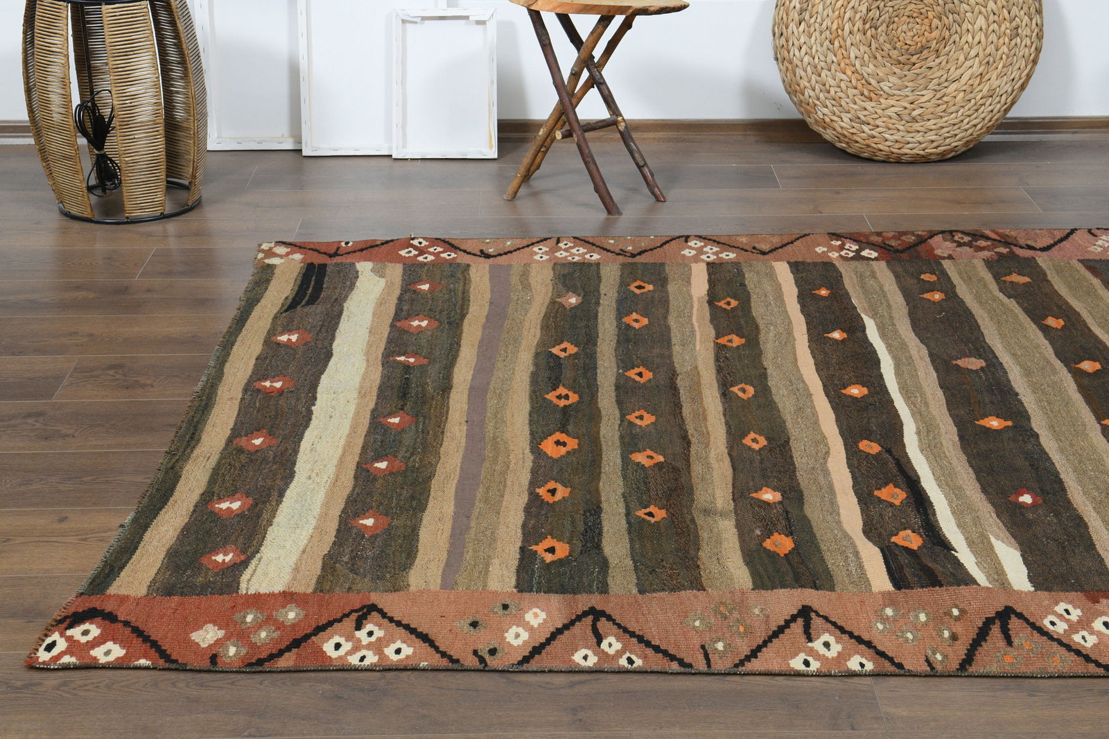 5'5x9'7 ft, BROWN STRIPED KILIM - 6