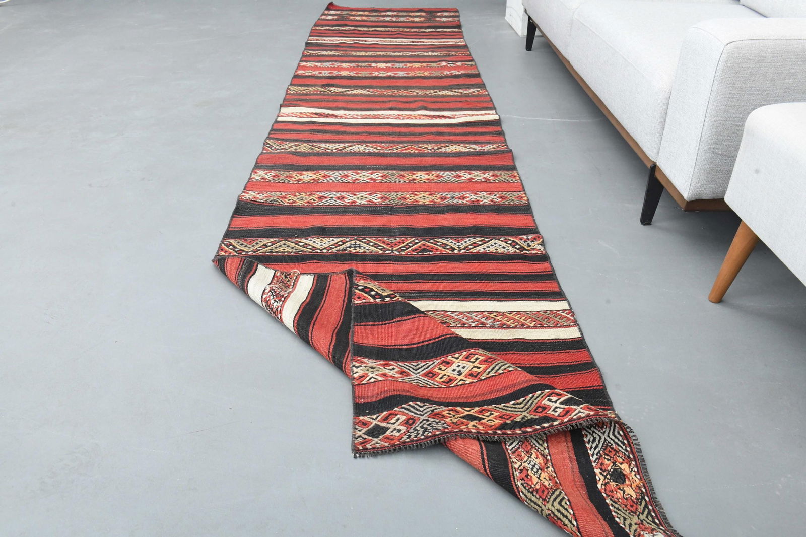 2.8x13 ft, STRIPED TURKISH KILIM - 9