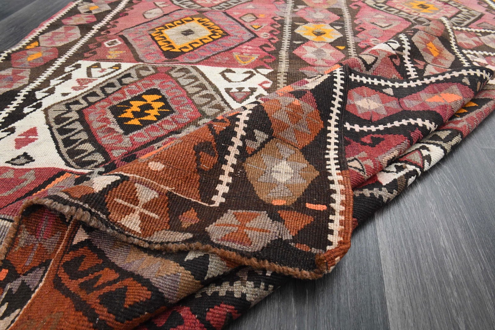 5x13.5 ft, WIDE TURKISH KILIM Runner: Title: 5x13.5 ft, WIDE TURKISH KILIM Runner Description: This Turkish one-of-a-kind Vintage Flatweave Kilim Rug is hand-knotted and handwoven by the most skilled artisans who use pure wool, in