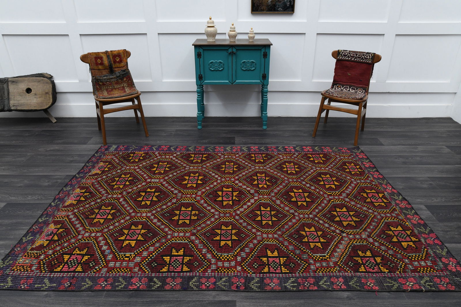 5.6x8.4 ft, Brown Kilim Rug, VINTAGE - 2