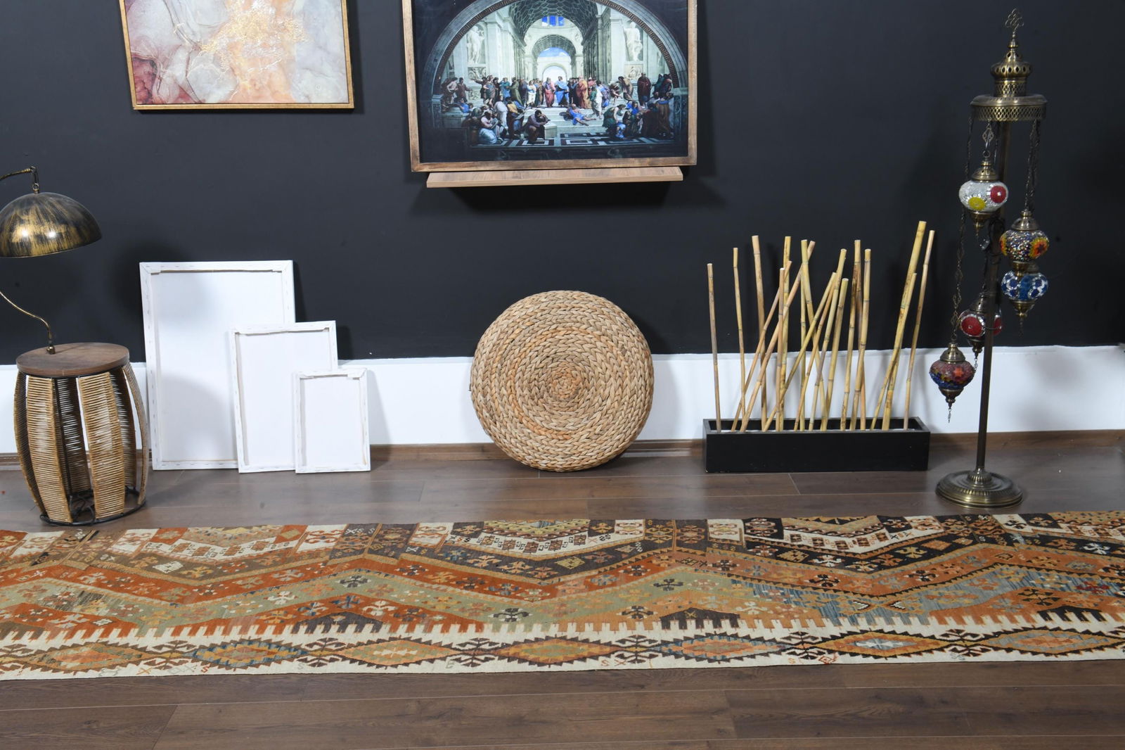 2'8x13'1 ft, STRIPED KILIM RUG, Turkish Vintage Runner - 9