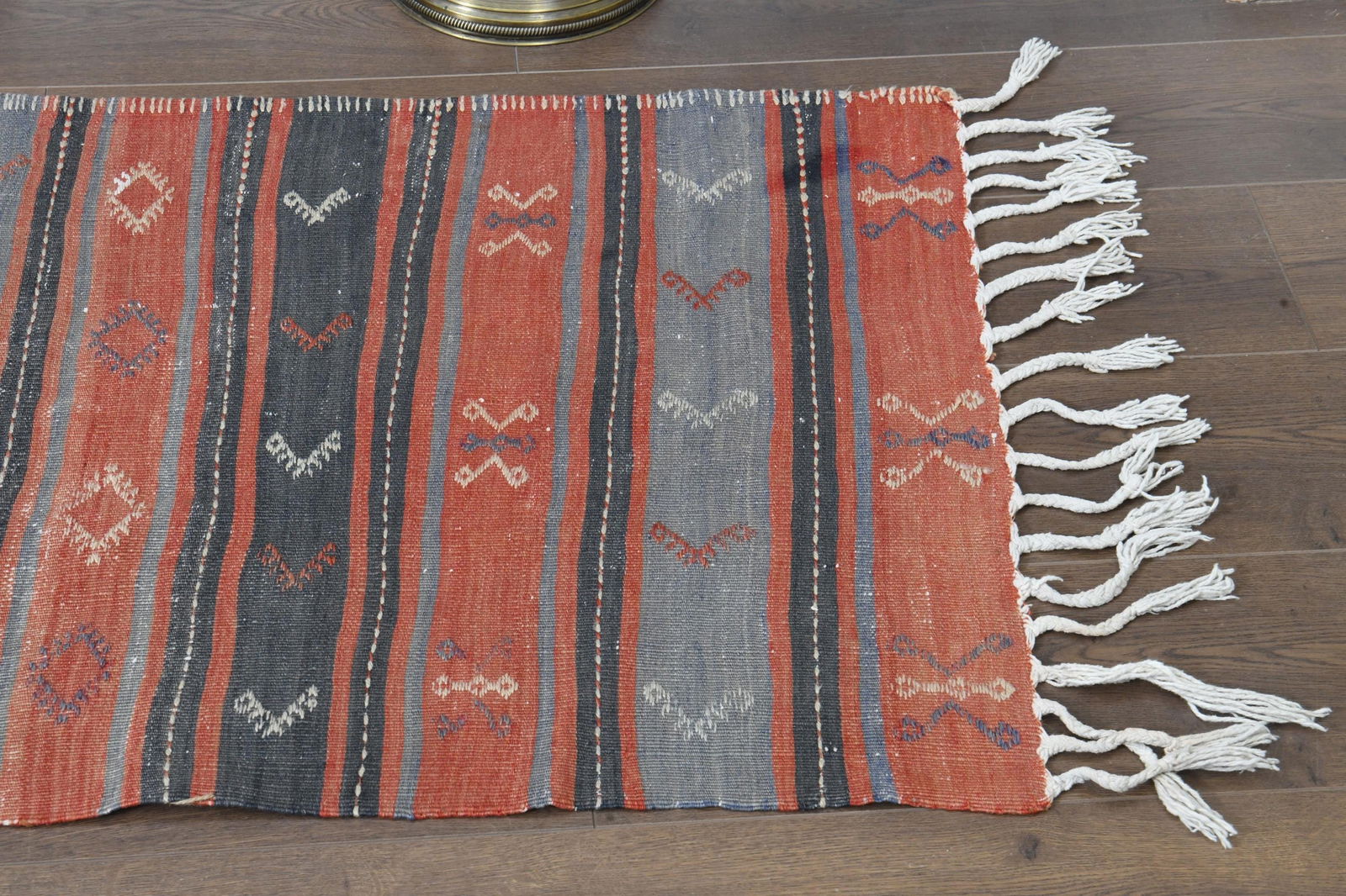 2'4x11'1 ft, ORANGE BLUE STRIPED, Kilim Runner - 6