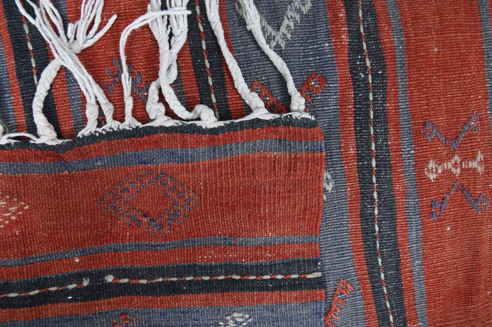 2'4x11'1 ft, ORANGE BLUE STRIPED, Kilim Runner - 7