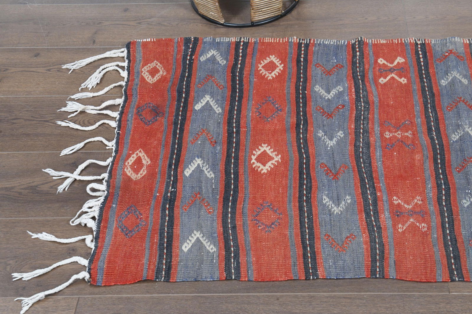 2'4x11'1 ft, ORANGE BLUE STRIPED, Kilim Runner - 8