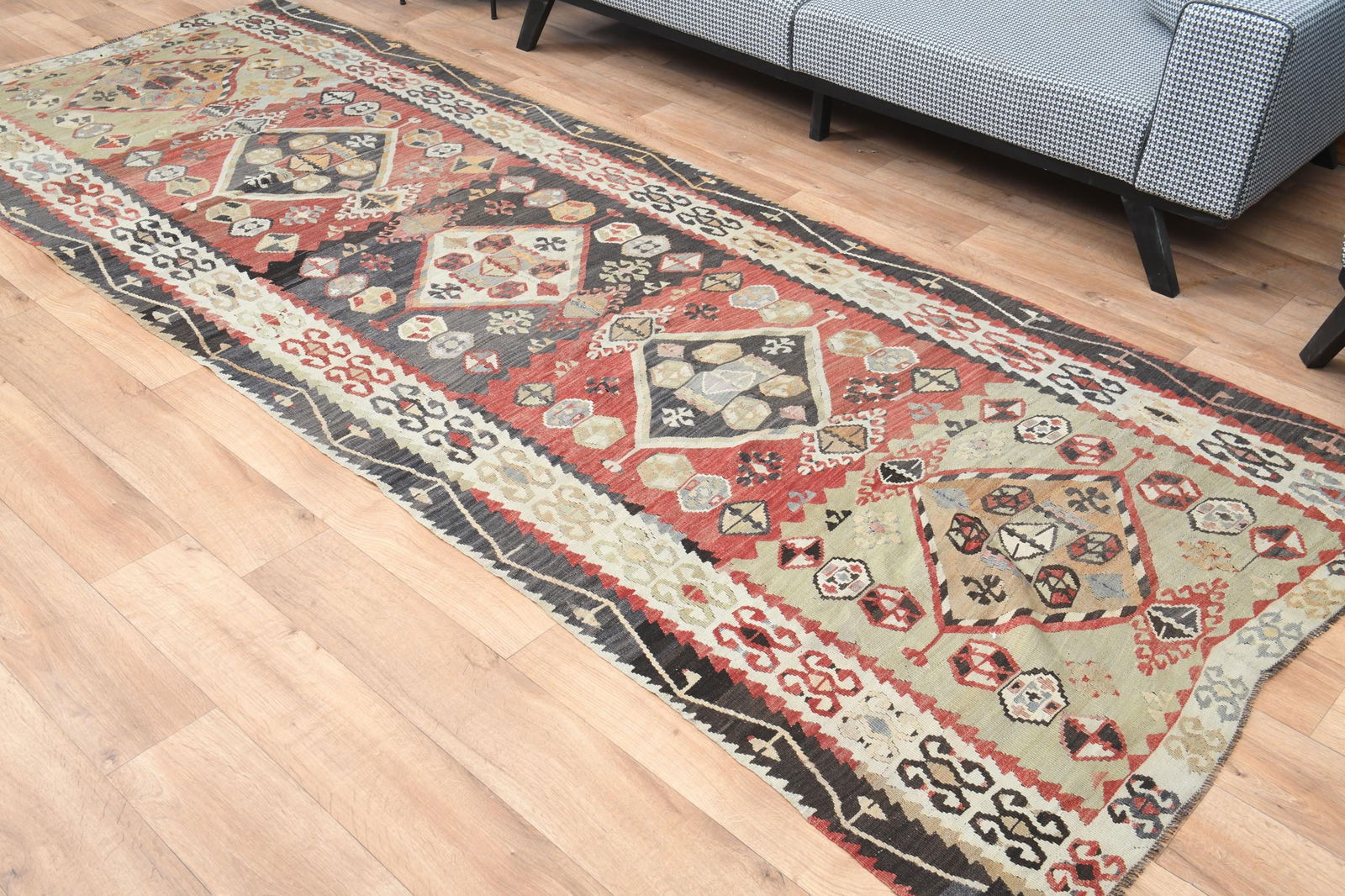 Vintage Tribal Runner Rug, Ethnic Carpet, Traditional Geometric Floor Covering, 4.3x11.6 ft, - 8