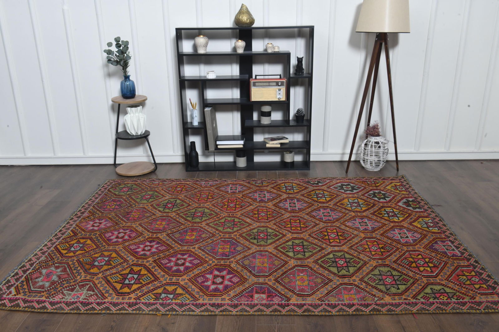 6'2x9'2 ft, ORANGE PINK KILIM, Boho Chic - 9