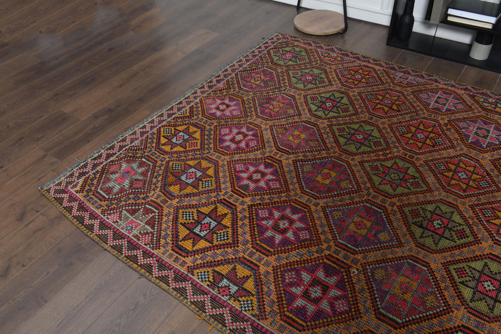 6'2x9'2 ft, ORANGE PINK KILIM, Boho Chic - 6