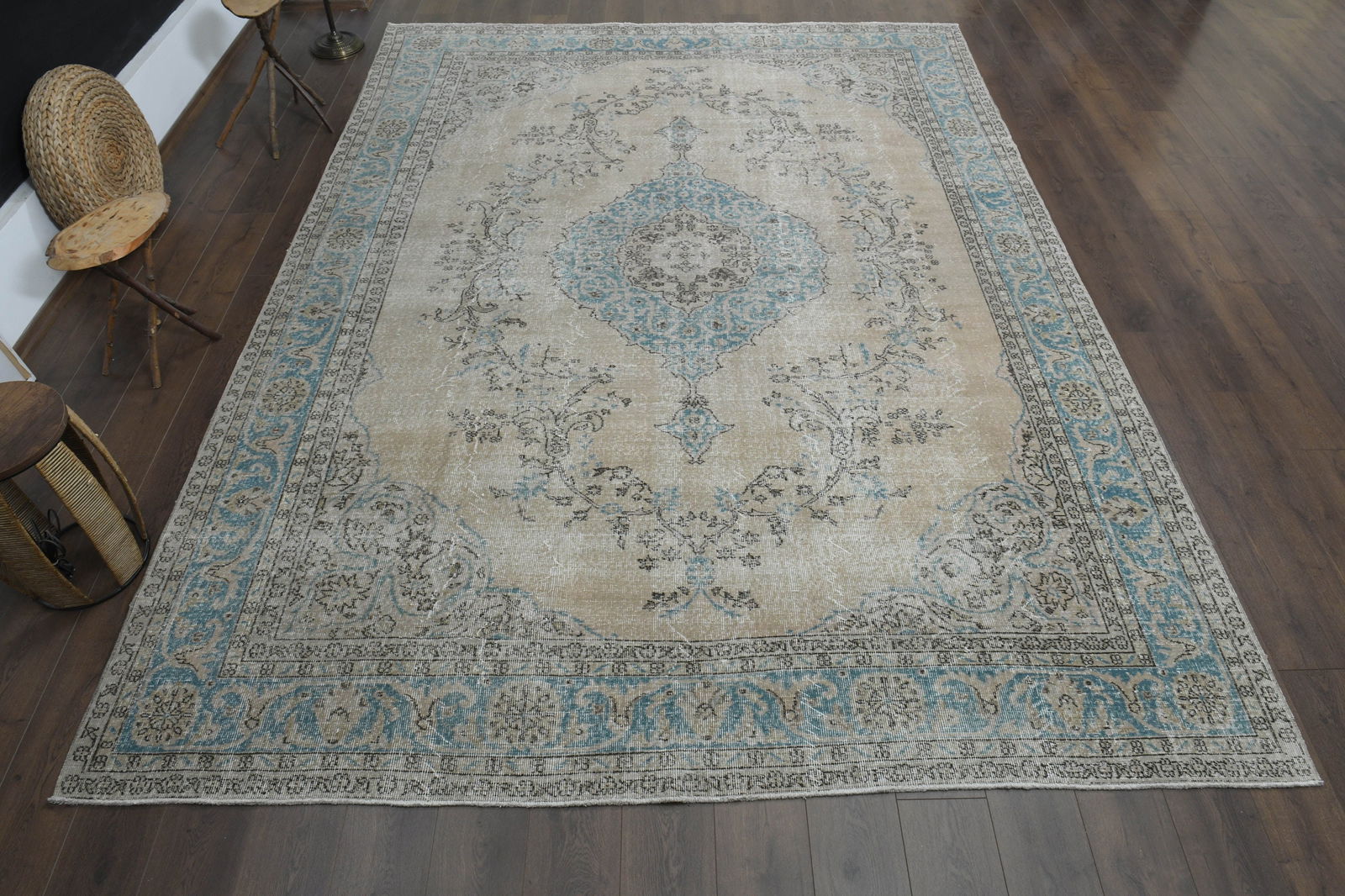 8'8x12'3 ft, ORANGE PERSIAN STYLE: Title: 8'8x12'3 ft, ORANGE PERSIAN STYLE Description: This Turkish one-of-a-kind Anatolian Vintage Rug is hand-knotted and handwoven by the most skilled artisans who use pure wool, in muted, natural t