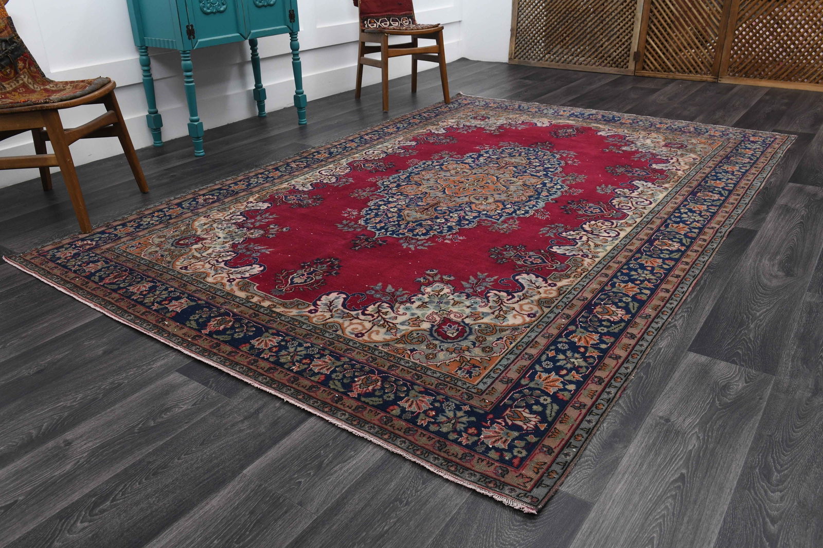 7x10 ft, Vintage Rug, Turkish Rug: Title: 7x10 ft, Vintage Rug, Turkish Rug Description: This Turkish one-of-a-kind Anatolian Vintage Rug is hand-knotted and handwoven by the most skilled artisans who use pure wool, in muted, natural
