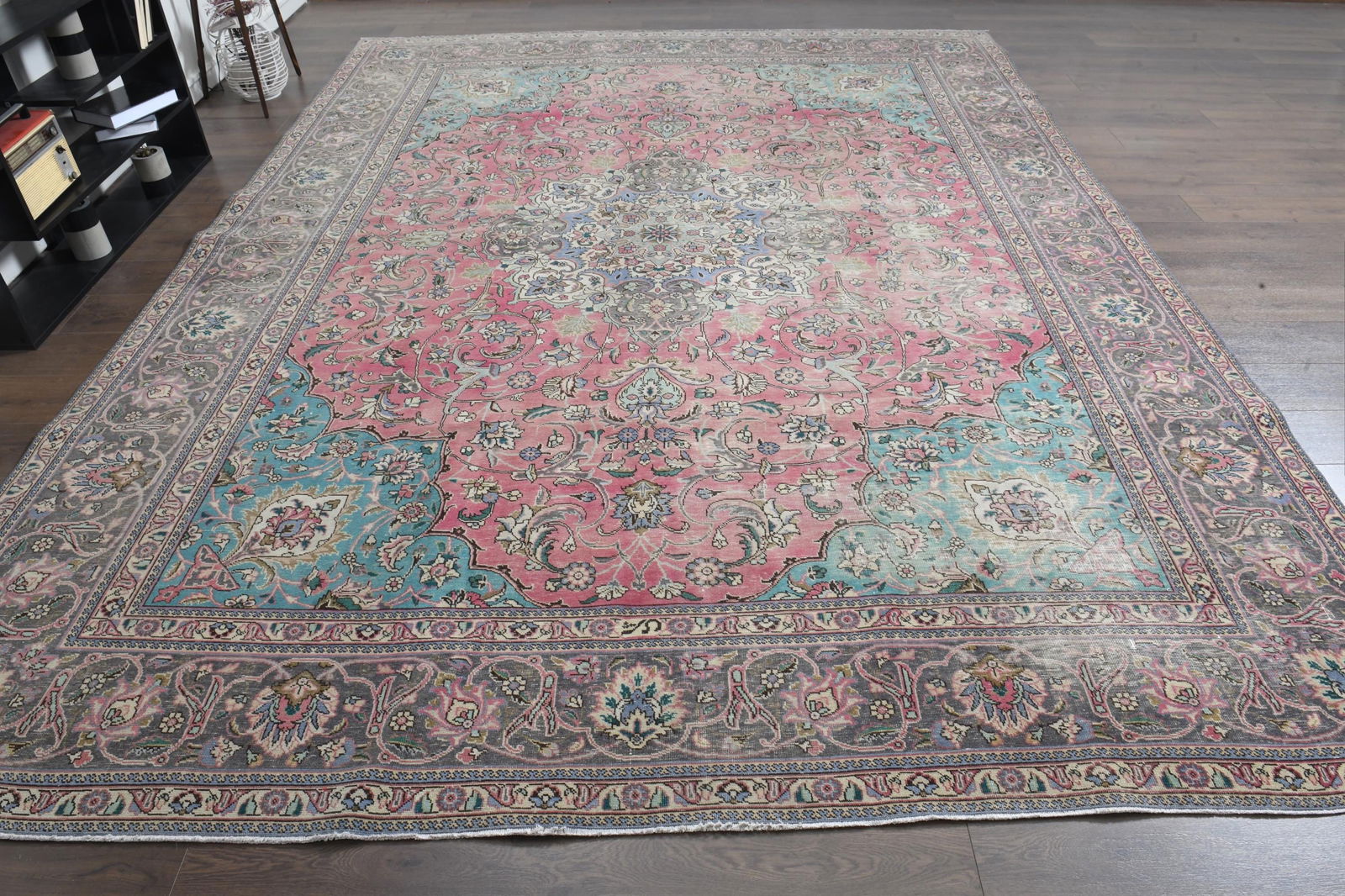 9.6x12.7 ft, PINK PALACE RUG: Title: 9.6x12.7 ft, PINK PALACE RUG Description: This Turkish one-of-a-kind Anatolian Vintage Rug is hand-knotted and handwoven by the most skilled artisans who use pure wool, in muted, natural